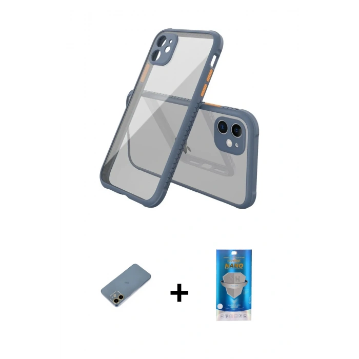 MARSİLYAN™- iPhone 12 Mini Kılıf Nova Asil Özel Seri - Şeffaf Royal Nano Ekran Koruyucu + Shine Kamera Lens Koruma Cam - GD