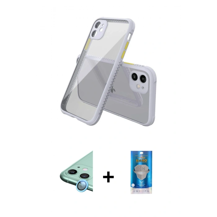 MARSİLYAN™- iPhone 12 Mini Kılıf Nova Asil Özel Seri - Şeffaf Royal Nano Ekran Koruyucu + Raze Metal Kamera Lens - MI