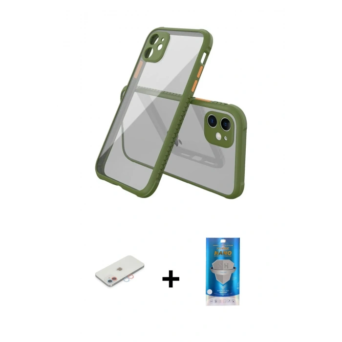 MARSİLYAN™- iPhone 12 Mini Kılıf Nova Asil Özel Seri - Şeffaf Royal Nano Ekran Koruyucu + Renkli Kamera Lens Koruma Cam - PE