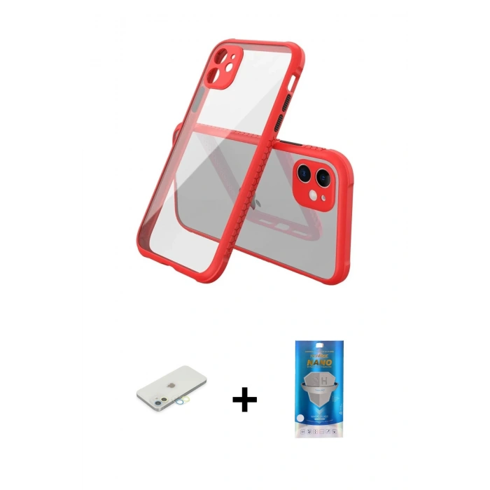 MARSİLYAN™- iPhone 12 Mini Kılıf Nova Asil Özel Seri - Şeffaf Royal Nano Ekran Koruyucu + Renkli Kamera Lens Koruma Cam - SI
