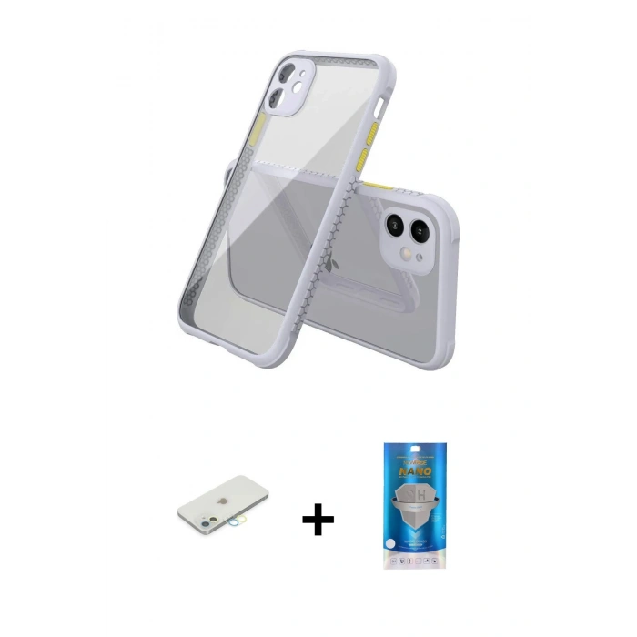MARSİLYAN™- iPhone 12 Mini Kılıf Nova Asil Özel Seri - Şeffaf Royal Nano Ekran Koruyucu + Renkli Kamera Lens Koruma Cam - SI