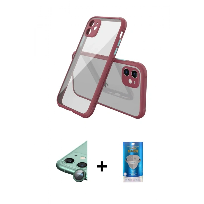 MARSİLYAN™- iPhone 12 Mini Kılıf Nova Asil Özel Seri - Şeffaf Royal Nano Ekran Koruyucu + Raze Metal Kamera Lens - YL
