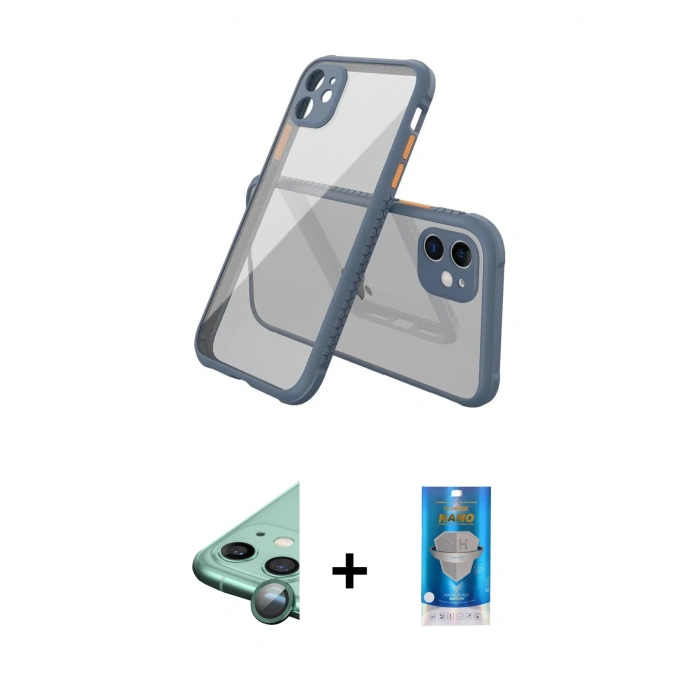 MARSİLYAN™- iPhone 12 Mini Kılıf Nova Asil Özel Seri - Şeffaf Royal Nano Ekran Koruyucu + Raze Metal Kamera Lens - YL