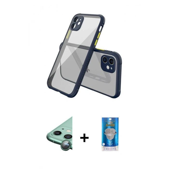 MARSİLYAN™- iPhone 12 Mini Kılıf Nova Asil Özel Seri - Şeffaf Royal Nano Ekran Koruyucu + Raze Metal Kamera Lens - YL