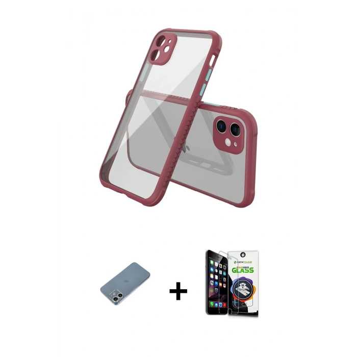 MARSİLYAN™- iPhone 12 Mini Kılıf Nova Asil Özel Seri - Şeffaf Temperli Cam Ekran Koruyucu + Shine Kamera Lens Koruma Cam - GS
