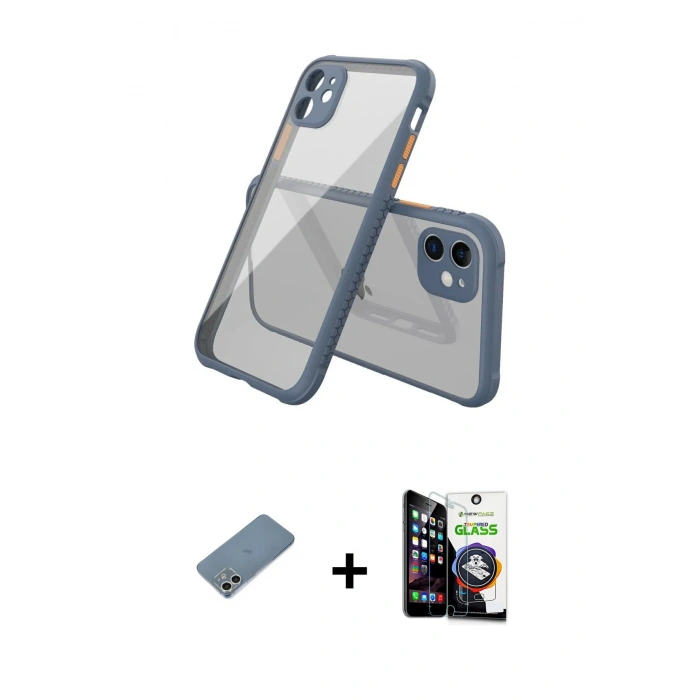 MARSİLYAN™- iPhone 12 Mini Kılıf Nova Asil Özel Seri - Şeffaf Temperli Cam Ekran Koruyucu + Shine Kamera Lens Koruma Cam - GS