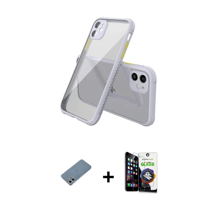 MARSİLYAN™- iPhone 12 Mini Kılıf Nova Asil Özel Seri - Şeffaf Temperli Cam Ekran Koruyucu + Shine Kamera Lens Koruma Cam - GS
