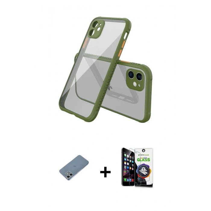 MARSİLYAN™- iPhone 12 Mini Kılıf Nova Asil Özel Seri - Şeffaf Temperli Cam Ekran Koruyucu + Shine Kamera Lens Koruma Cam - GS
