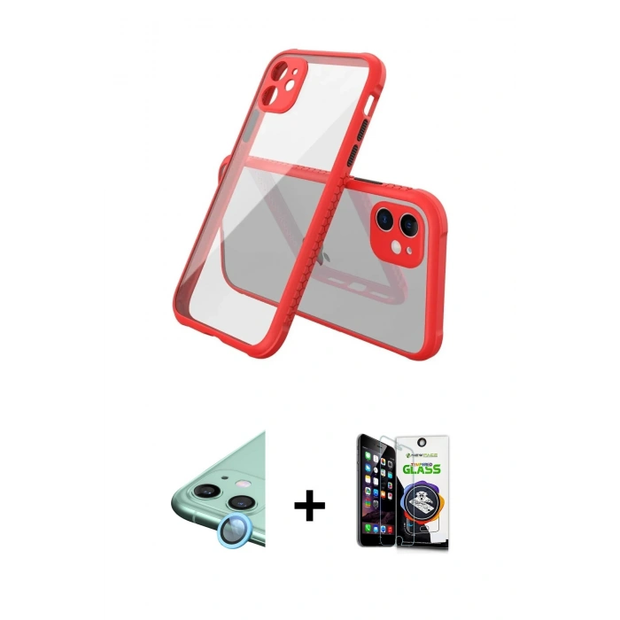 MARSİLYAN™- iPhone 12 Mini Kılıf Nova Asil Özel Seri - Şeffaf Temperli Cam Ekran Koruyucu + Raze Metal Kamera Lens - MI