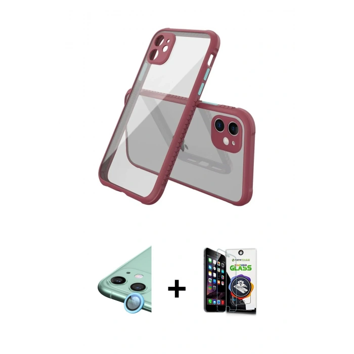 MARSİLYAN™- iPhone 12 Mini Kılıf Nova Asil Özel Seri - Şeffaf Temperli Cam Ekran Koruyucu + Raze Metal Kamera Lens - MI