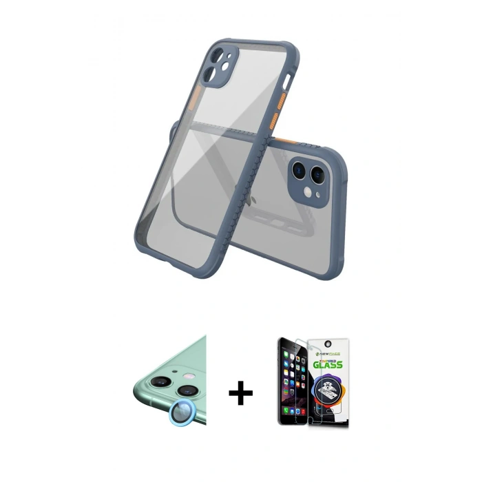 MARSİLYAN™- iPhone 12 Mini Kılıf Nova Asil Özel Seri - Şeffaf Temperli Cam Ekran Koruyucu + Raze Metal Kamera Lens - MI