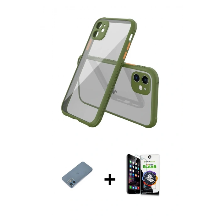 MARSİLYAN™- iPhone 12 Mini Kılıf Nova Asil Özel Seri - Şeffaf Temperli Cam Ekran Koruyucu + Shine Kamera Lens Koruma Cam - MI