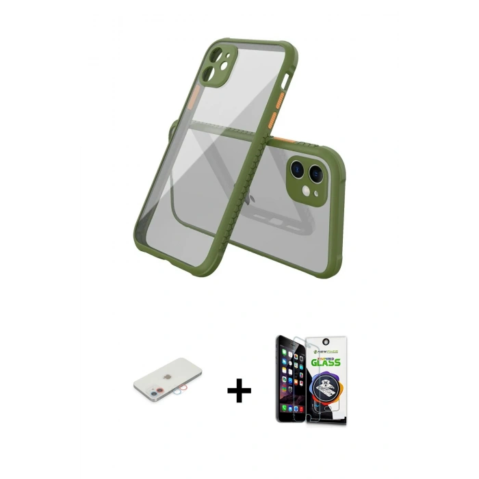 MARSİLYAN™- iPhone 12 Mini Kılıf Nova Asil Özel Seri - Şeffaf Temperli Cam Ekran Koruyucu + Pembe Renkli Kamera Lens Koruma Cam