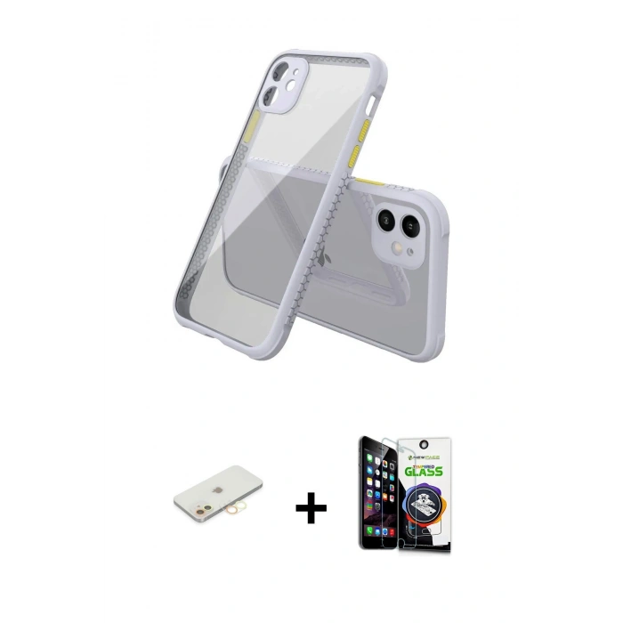 MARSİLYAN™- iPhone 12 Mini Kılıf Nova Asil Özel Seri - Şeffaf Temperli Cam Ekran Koruyucu + Renkli Kamera Lens Koruma Cam - SI