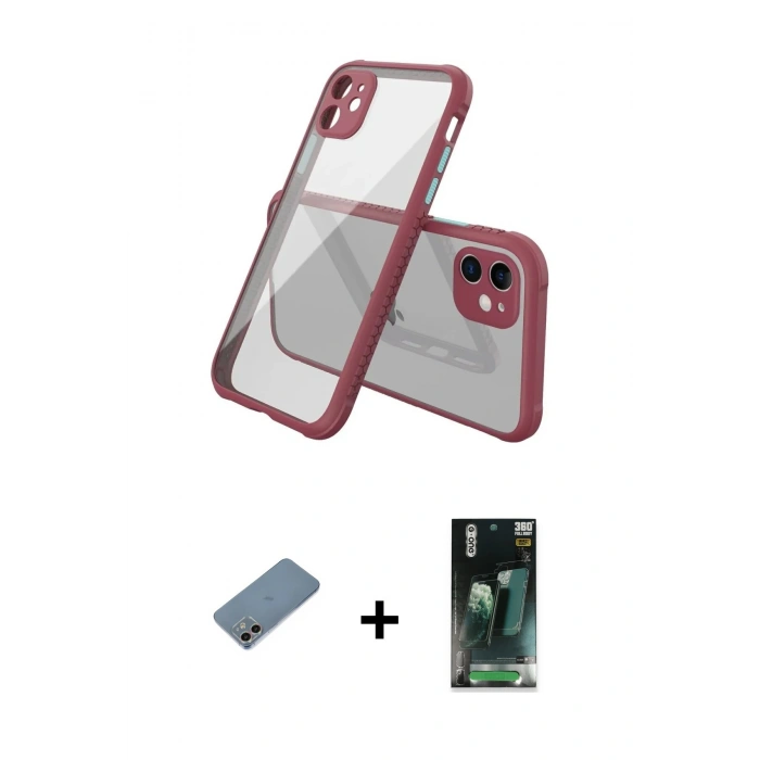 MARSİLYAN™- iPhone 12 Mini Kılıf Nova Asil Özel Seri - Siyah 360 Mat Full Body Arka Koruyucu + Shine Kamera Lens Koruma Cam - GI