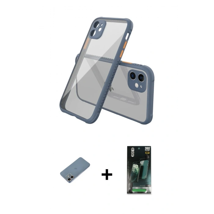 MARSİLYAN™- iPhone 12 Mini Kılıf Nova Asil Özel Seri - Siyah 360 Mat Full Body Arka Koruyucu + Shine Kamera Lens Koruma Cam - GI