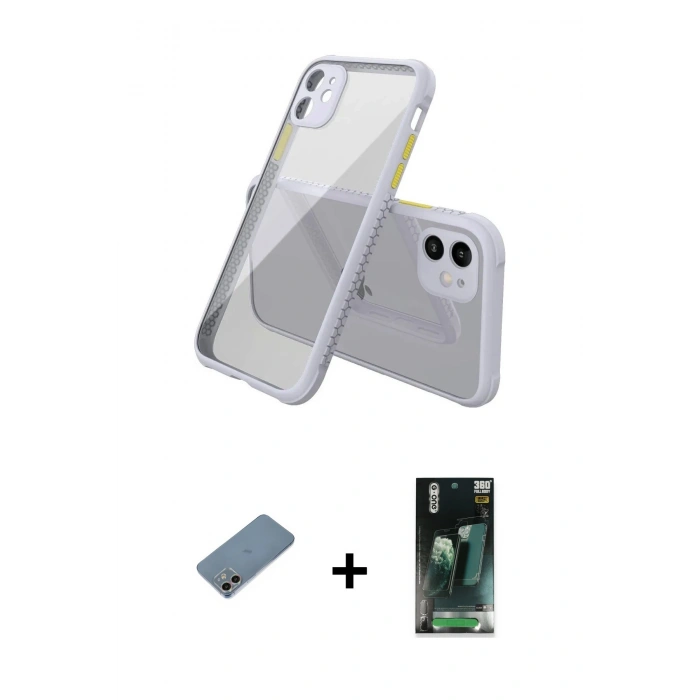 MARSİLYAN™- iPhone 12 Mini Kılıf Nova Asil Özel Seri - Siyah 360 Mat Full Body Arka Koruyucu + Shine Kamera Lens Koruma Cam - GI