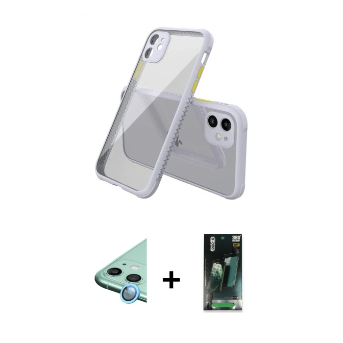 MARSİLYAN™- iPhone 12 Mini Kılıf Nova Asil Özel Seri - Siyah 360 Mat Full Body Arka Koruyucu + Raze Metal Kamera Lens - MI