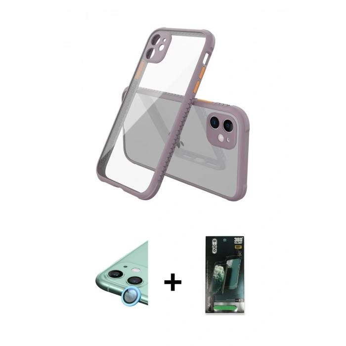 MARSİLYAN™- iPhone 12 Mini Kılıf Nova Asil Özel Seri - Siyah 360 Mat Full Body Arka Koruyucu + Raze Metal Kamera Lens - MI