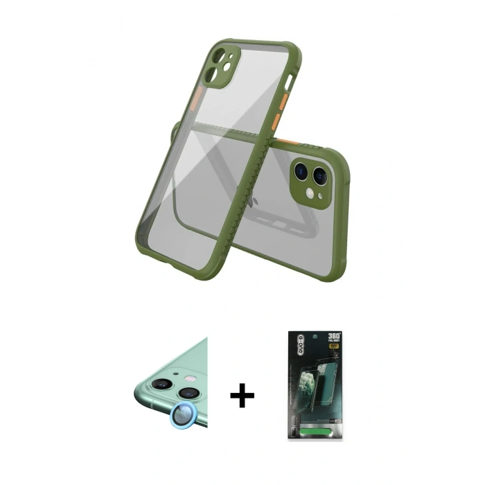 MARSİLYAN™- iPhone 12 Mini Kılıf Nova Asil Özel Seri - Siyah 360 Mat Full Body Arka Koruyucu + Raze Metal Kamera Lens - MI