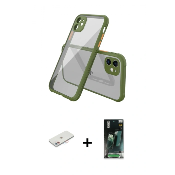 MARSİLYAN™- iPhone 12 Mini Kılıf Nova Asil Özel Seri - Siyah 360 Mat Full Body Arka Koruyucu + Renkli Kamera Lens Koruma Cam - PE