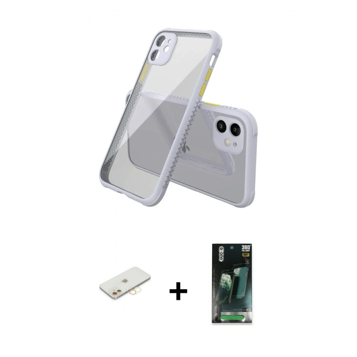 MARSİLYAN™- iPhone 12 Mini Kılıf Nova Asil Özel Seri - Siyah 360 Mat Full Body Arka Koruyucu + Renkli Kamera Lens Koruma Cam - SI