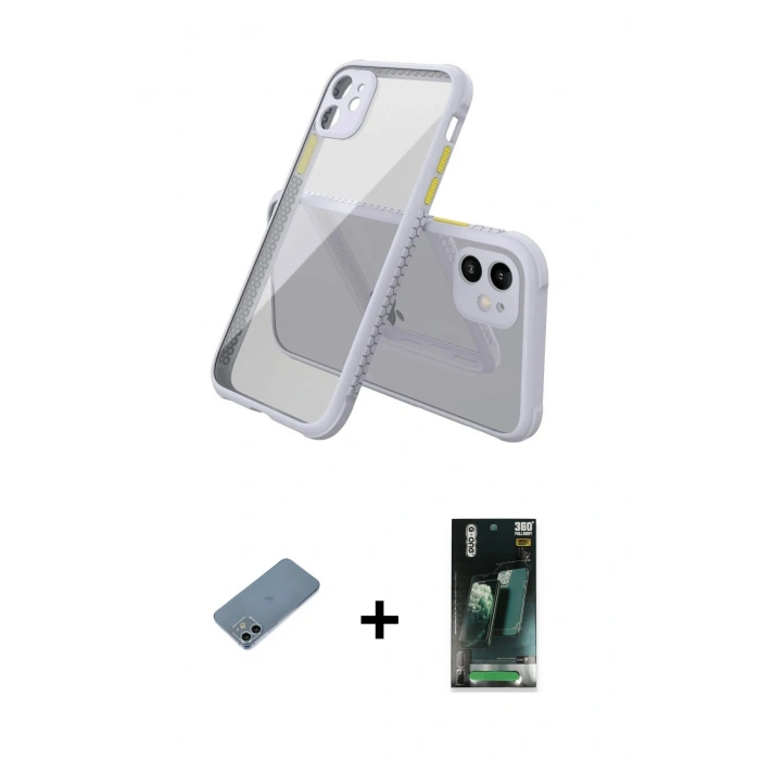MARSİLYAN™- iPhone 12 Mini Kılıf Nova Asil Özel Seri - Siyah 360 Mat Full Body Arka Koruyucu + Shine Kamera Lens Koruma Cam - SABE