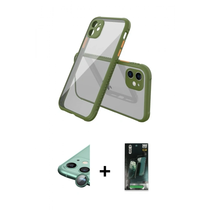 MARSİLYAN™- iPhone 12 Mini Kılıf Nova Asil Özel Seri - Siyah 360 Mat Full Body Arka Koruyucu + Raze Metal Kamera Lens - YL