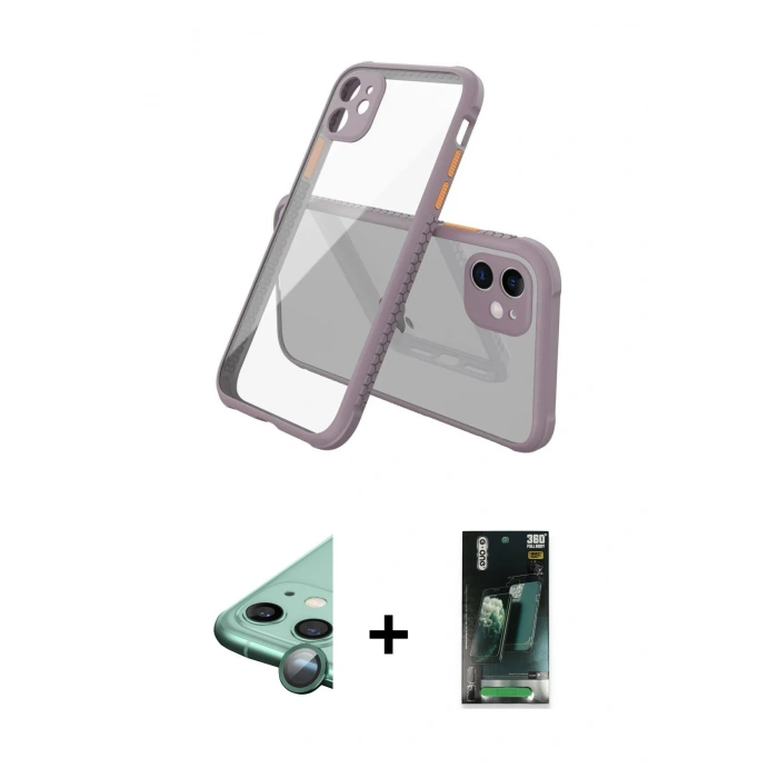 MARSİLYAN™- iPhone 12 Mini Kılıf Nova Asil Özel Seri - Siyah 360 Mat Full Body Arka Koruyucu + Raze Metal Kamera Lens - YL