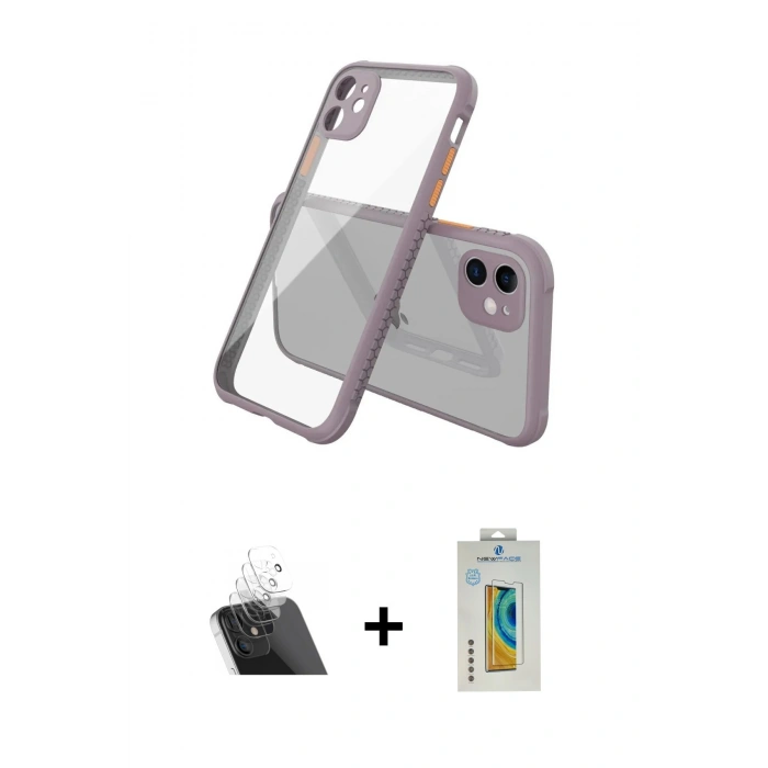 MARSİLYAN™- iPhone 12 Mini Kılıf Nova Asil Özel Seri - Siyah Polymer Nano Ekran Koruyucu + Kamera Lens Koruma Cam - SF