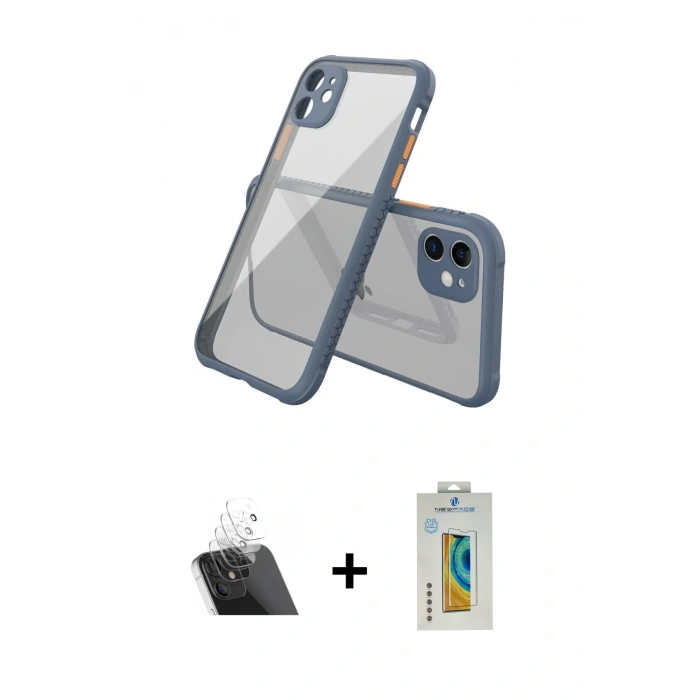 MARSİLYAN™- iPhone 12 Mini Kılıf Nova Asil Özel Seri - Siyah Polymer Nano Ekran Koruyucu + Kamera Lens Koruma Cam - SF