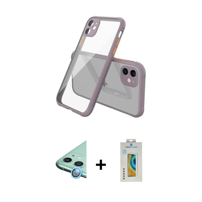 MARSİLYAN™- iPhone 12 Mini Kılıf Nova Asil Özel Seri - Siyah Polymer Nano Ekran Koruyucu + Raze Metal Kamera Lens - MI