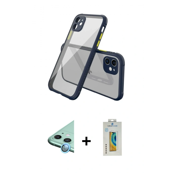 MARSİLYAN™- iPhone 12 Mini Kılıf Nova Asil Özel Seri - Siyah Polymer Nano Ekran Koruyucu + Raze Metal Kamera Lens - MI