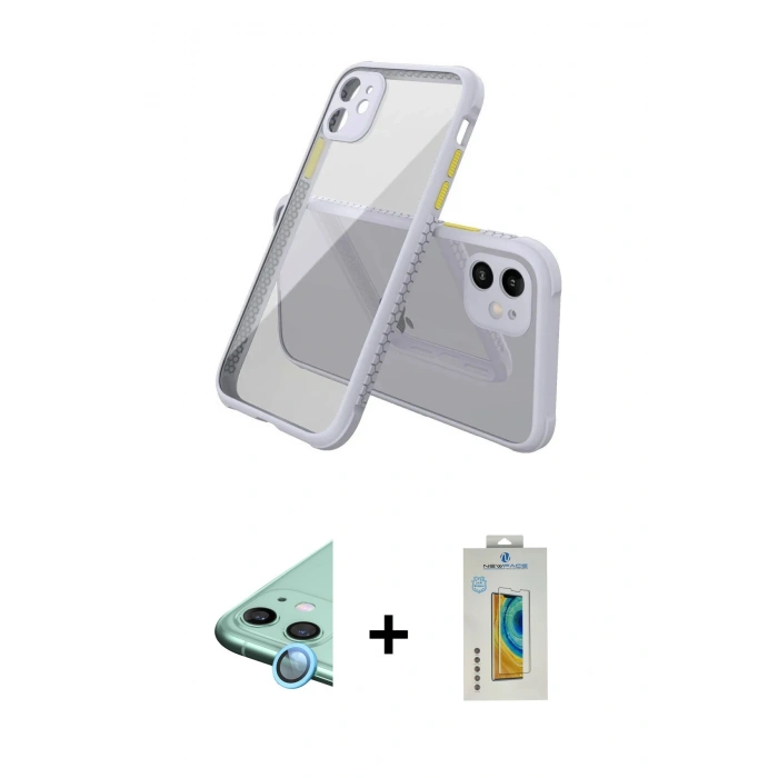 MARSİLYAN™- iPhone 12 Mini Kılıf Nova Asil Özel Seri - Siyah Polymer Nano Ekran Koruyucu + Raze Metal Kamera Lens - MI