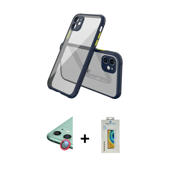 MARSİLYAN™- iPhone 12 Mini Kılıf Nova Asil Özel Seri - Siyah Polymer Nano Ekran Koruyucu + Raze Metal Kamera Lens - KI
