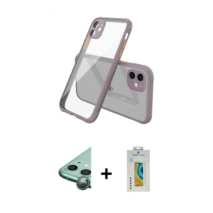 MARSİLYAN™- iPhone 12 Mini Kılıf Nova Asil Özel Seri - Siyah Polymer Nano Ekran Koruyucu + Raze Metal Kamera Lens - YL