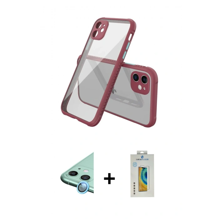 MARSİLYAN™- iPhone 12 Mini Kılıf Nova Asil Özel Seri - Siyah Polymer Nano Ekran Koruyucu + Raze Metal Kamera Lens - MI