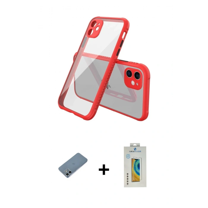 MARSİLYAN™- iPhone 12 Mini Kılıf Nova Asil Özel Seri - Siyah Polymer Nano Ekran Koruyucu + Shine Kamera Lens Koruma Cam - SABE
