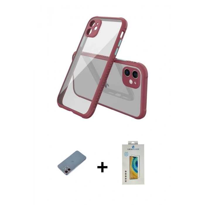 MARSİLYAN™- iPhone 12 Mini Kılıf Nova Asil Özel Seri - Siyah Polymer Nano Ekran Koruyucu + Shine Kamera Lens Koruma Cam - PE