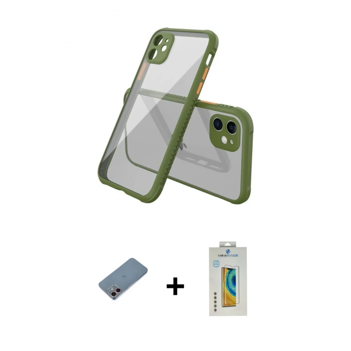 MARSİLYAN™- iPhone 12 Mini Kılıf Nova Asil Özel Seri - Siyah Polymer Nano Ekran Koruyucu + Shine Kamera Lens Koruma Cam - PE