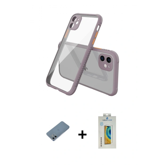 MARSİLYAN™- iPhone 12 Mini Kılıf Nova Asil Özel Seri - Siyah Polymer Nano Ekran Koruyucu + Shine Kamera Lens Koruma Cam - SABE