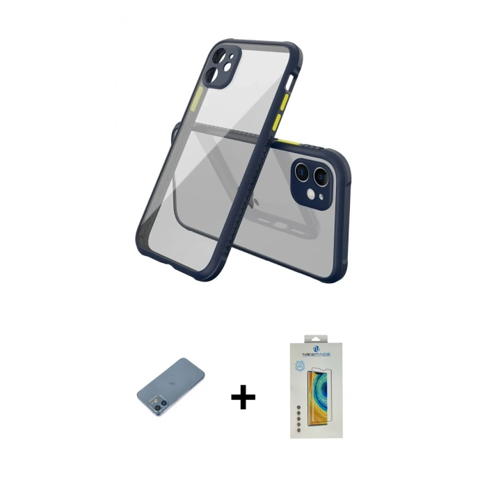 MARSİLYAN™- iPhone 12 Mini Kılıf Nova Asil Özel Seri - Siyah Polymer Nano Ekran Koruyucu + Shine Kamera Lens Koruma Cam - MI