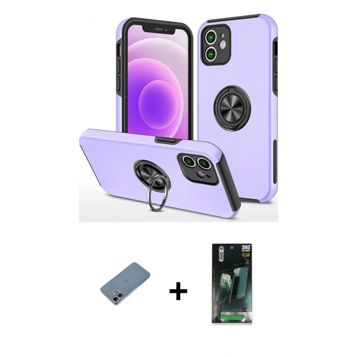 MARSİLYAN™- iPhone 12 Mini Kılıf Odak Form Prime - Şeffaf 360 Full Body Arka Koruyucu + Shine Kamera Lens Koruma Cam - GI