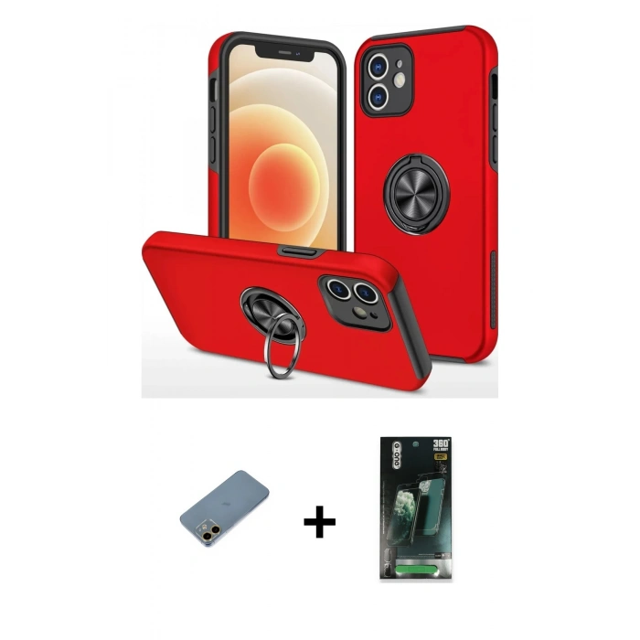 MARSİLYAN™- iPhone 12 Mini Kılıf Odak Form Prime - Şeffaf 360 Full Body Arka Koruyucu + Shine Kamera Lens Koruma Cam - GD
