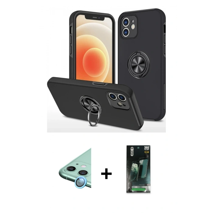 MARSİLYAN™- iPhone 12 Mini Kılıf Odak Form Prime - Şeffaf 360 Full Body Arka Koruyucu + Raze Metal Kamera Lens - MI