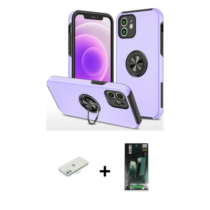 MARSİLYAN™- iPhone 12 Mini Kılıf Odak Form Prime - Şeffaf 360 Full Body Arka Koruyucu + Renkli Kamera Lens Koruma Cam - SI