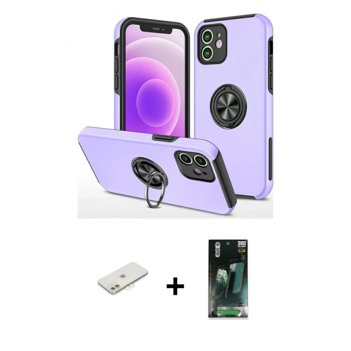 MARSİLYAN™- iPhone 12 Mini Kılıf Odak Form Prime - Şeffaf 360 Full Body Arka Koruyucu + Renkli Kamera Lens Koruma Cam - TU