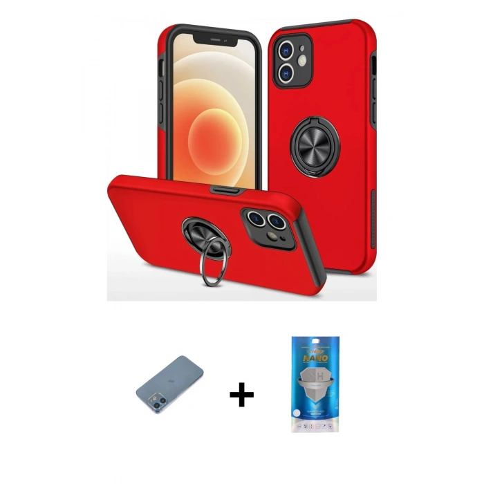MARSİLYAN™- iPhone 12 Mini Kılıf Odak Form Prime - Şeffaf Royal Nano Ekran Koruyucu + Shine Kamera Lens Koruma Cam - MI