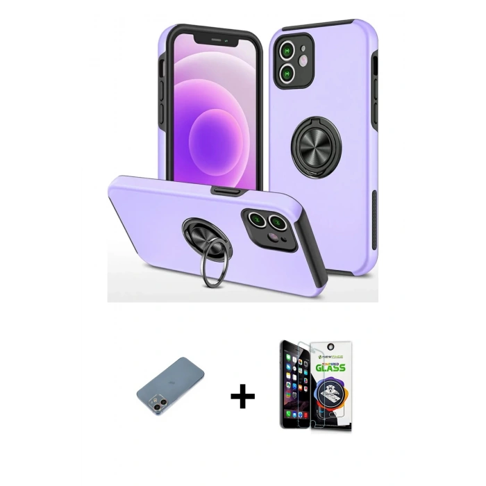 MARSİLYAN™- iPhone 12 Mini Kılıf Odak Form Prime - Şeffaf Temperli Cam Ekran Koruyucu + Shine Kamera Lens Koruma Cam - GI