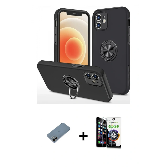 MARSİLYAN™- iPhone 12 Mini Kılıf Odak Form Prime - Şeffaf Temperli Cam Ekran Koruyucu + Shine Kamera Lens Koruma Cam - GI